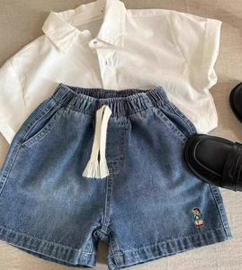 Shorts Bermuda noirs avec broderie d'ours, taille élastique décontractée, pantalon court pour enfants - Product Image 5