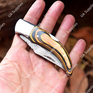 Handmade Damascus Folding <b>Knife</b> High Carbon Steel Customizable Pocket Leather Sheath OEM/ODM Pakka Wood Handle DIY <b>Utility</b> <b>Knife</b> - Product Image 5