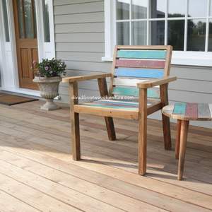 Chaise en bois de bateau récupéré couleur naturelle avec accoudoirs et dossier pour jardin, terrasse, extérieur et intérieur – Meuble démontable - Product Image 5