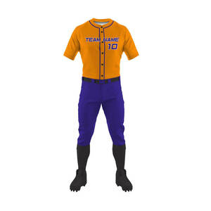 Uniforme de baseball personnalisé pour homme, ensemble maillot et pantalon orange et violet, nom du joueur, numéro 10, polyester respirant, service OEM - Product Image 5
