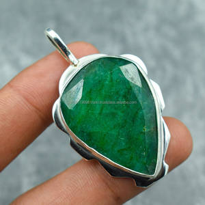 Colgante de Plata de Ley 925, colgante hecho a mano de piedras preciosas, regalo de dama de honor, colgante de Esmeralda Natural, joyería de plata - Product Image 4