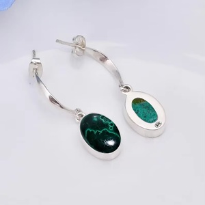 Boucles d'oreilles pendantes en malachite naturelle, argent sterling 925, bijoux fantaisie mignons pour femmes, cadeau de Noël, vente en gros - Product Image 6