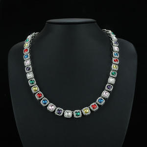 Luxury S925 Silver Moissanite <b>Statement</b> <b>Necklace</b> Princess Cut Geometric Link Chain Rhodium Plated Unisex Party Jewelry - Product Image 1