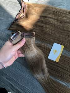 Clip dans l'extension de cheveux 100% cheveux humains vietnamiens en gros luxe Top qualité Remy cheveux humains Invisible sans couture - Product Image 4
