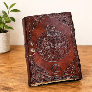 Sun Moon Gemstone Journal | Personalized Vintage <b>Diary</b> | Brass C-<b>Lock</b> Closure 220 Page Handmade Leather Real Touch Halloween - Product Image 4