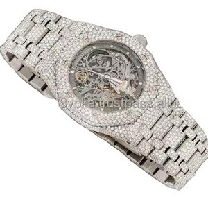 Reloj de pulsera analógico de lujo para hombre, acero inoxidable de alta calidad, Diamante de moissanita de dos tonos único, 41mm, cristal envejecido helado, Hip Hop - Product Image 3