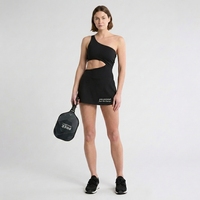 Robe athlétique unie pour femme, asymétrique à une épaule, avec découpe au niveau du ventre, mini-jupe respirante, séchage rapide, anti-déformation