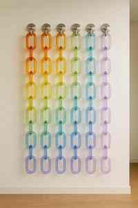 Escultura de arte mural de eslabones de cadena de resina multicolor para decoración interior de interiores, instalación vertical de cortina acrílica. - Product Image 3