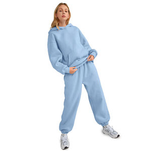 womens light blue tracksuit <b>oversized</b> pullover hoodie and <b>jogger</b> pants set casual fleece activewear winter two piece gym sports - Product Image 3