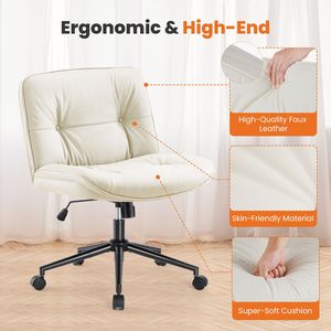 Sedia da Ufficio Moderna e Confortevole, Girevole con Regolazione in Altezza, Base a Croce, Senza Braccioli, Seduta Larga con Ruote per Computer - Product Image 5