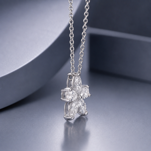 Pendentif floral en or blanc 14 carats avec moissanite pour femme, collier à cinq pierres de forme marquise et poire, 0,95 CTW - Product Image 4