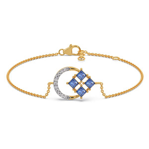 Bracelet carré bleu avec diamants, chaîne en or jaune et motif central géométrique incurvé - Product Image 2