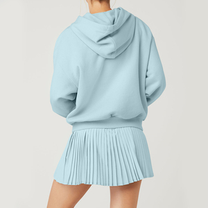 เสื้อสเวตเชิ้ตมีฮู้ดสีฟ้าอ่อนสำหรับผู้หญิง แขนยาว สีพื้น ผ้าฟลีซ สวมใส่สบายๆ ในฤดูใบไม้ร่วง - Product Image 5