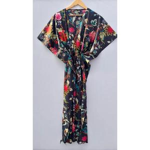 Bohemian <b>Black</b> Block Print Cotton <b>Kaftan</b> Maxi Dress Women V Neck <b>Kaftan</b> with Short Sleeves and Relaxed Resort Wear - Product Image 3