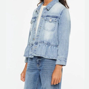 Ensemble veste et pantalon en jean élégant pour filles, matelassé, respirant, en coton tricoté, 2-en-1, tendance, délavé clair, luxe, hiver - Product Image 3