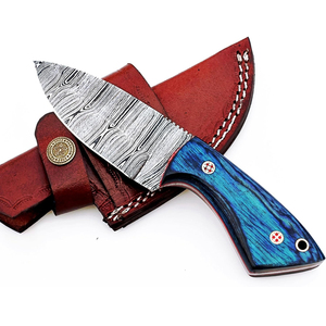 Cuchillo Artesanal de Acero de Damasco con Hoja de Punta Caída y Mango Azul para Caza y Uso en Exteriores - Cuchillos de Hoja de Damasco en Venta - Product Image 4