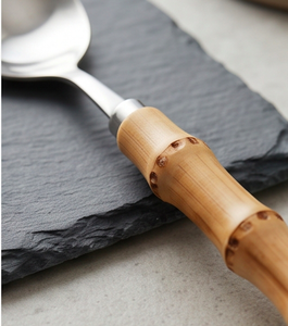 Ensemble de couverts en acier inoxydable, couteau et fourchette avec manche en bambou, vaisselle minimaliste écologique, article de table - Product Image 2