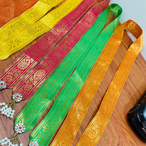 Handcrafted Traditional Indian Ethnic Silk Waist Belt Collection Set of Vibrant Zari <b>Work</b> Kamarband with Pearl Latkan Drops - Product Image 1
