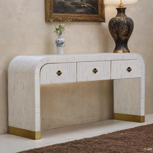 Table console en os incrusté fait main – Table d'entrée à 3 tiroirs avec incrustation blanche – Table moderne - Product Image 1