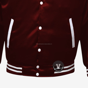 Chaqueta de béisbol ajustada de satén al por mayor, chaqueta de béisbol de satén con letras personalizadas para hombre, chaquetas universitarias - Product Image 5