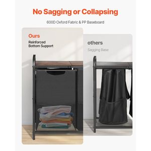 Organizzatore per Vestiti a 2 Sezioni, Cesto Portabiancheria Grande con Struttura in Metallo e Piano in Legno, Cestini per la Separazione dei Vestiti - Product Image 5