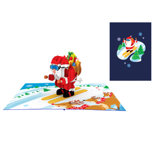 Carte de vœux 3D pop-up sur le thème du Père Noël en avion, avec enveloppe, faite à la main pour Noël, en papier, pour les fêtes - Product Image 1