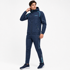 Unisex Solid Navy Blue Hooded <b>Polyester</b> <b>Tracksuit</b> Set Waterproof Sporty Full Sleeve Lightweight Summer Wear - Product Image 2