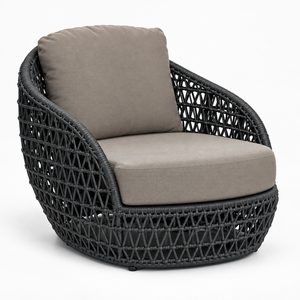Fauteuil de jardin moderne en osier gris foncé avec coussin taupe et ottoman, une place - Product Image 6