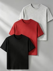 T-shirt pour homme de haute qualité 100% coton, surdimensionné, lourd, avec logo personnalisé, couleur unie, vêtements décontractés, noir, rouge, gris - Product Image 1