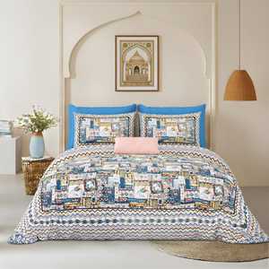 Parure de draps 3 pièces en coton de qualité, motif floral Alankar imprimé à la main, 40 fils, 300TC, 1,8 m, toutes saisons, résistant à la décoloration, personnalisable - Product Image 1
