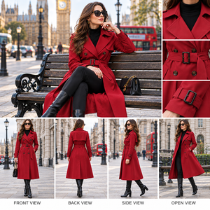 Gabardina Larga para Mujer al por Mayor, Personalizada, con Cinturón, Doble Botonadura, Clásica, de Moda, Prenda Exterior, OEM, Marca Privada - Product Image 5