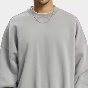 Sudadera de Hombre Oversize con Cuello Redondo, Color Liso, de Algodón French Terry, Bordada, Manga Regular, Casual, Tejida para Otoño - Product Image 2