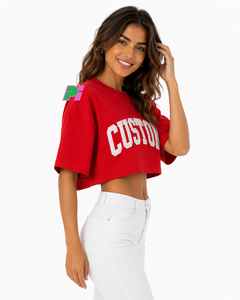 Camiseta Corta para Mujer, Personalizada con Bordado de Letras, Cuello Redondo, Manga Corta, Corte Holgado, Informal, Primavera Verano, 100% Algodón - Product Image 3