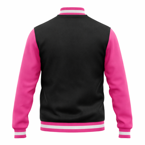 Custom Men's Leather Varsity Jacket Two Tone Bomber Style Stand Collar Button Front Embroidered Logo Loose Fit Winter Outerwear - Product Image 3