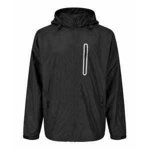 Veste de moto imperméable à capuche unisexe noire, décontractée, pour l'hiver, avec fermeture éclair, logo réfléchissant sur le devant, design avec poche - Product Image 1