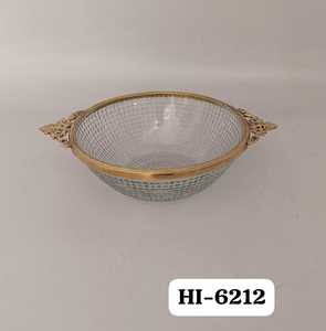 Tazón Combinado de Metal y Vidrio con Borde y Base de Latón Dorado, Forma Redonda - Product Image 1