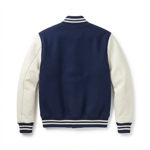 Men's <b>Vintage</b> Washed Wool Viscose Eco-Friendly Windproof Stand Collar Patchwork Design Loose Fit Winter <b>Varsity</b> <b>Jacket</b> - Product Image 2