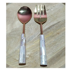Ensemble de cuillères à salade en acier inoxydable 18/10 de qualité supérieure avec manche en nacre, élégantes cuillères à salade, ustensiles de cuisine - Product Image 1