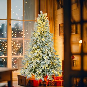 6FT Pre-Lit Spruce Snow-Flocked Christmas <b>Tree</b> with 300 Multi-Color LED <b>Lights</b> Artificial Hinged Xmas <b>Tree</b> 8 Flashing Modes - Product Image 1