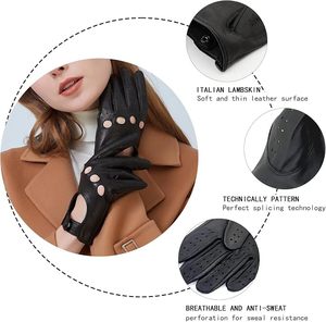 Womens Vintage Soft And <b>Thin</b> Excellent Quality Lambskin Leather Touch Screen Driving <b>Gloves</b> - Product Image 4
