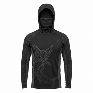Sudadera con Capucha de Pesca para Hombre Harrar, Negra, con Estampado por Sublimación, Transpirable, de Secado Rápido, Manga Larga, UPF 50, Protección Anti-UV, Diseño Marlin - Product Image 4