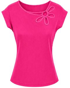 Customized Hot Pink Women Casual T Shirt Floral <b>Ring</b> Neck Short Sleeve Summer Fashion Soft <b>Stretch</b> Ladies Tee Blouse Top Wear - Product Image 1