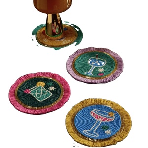 CRYSTAL CRAFT High Quality Mushroom Design Glass Beaded Coaster <b>Set</b> 4 <b>Pc</b> Glass Beaded Coasters for Drinks Coasters for Coffee - Product Image 1