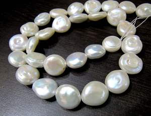 Perles d'eau douce naturelles, forme de pièce de monnaie, perles blanches, taille 12-13 mm, brin de perles de 16 pouces de long - Product Image 2