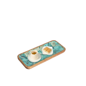 Plateau de service rectangulaire en bois de manguier, géométrique, fait main, écologique, design américain, pour la cuisine, la salle à manger, le thé, le café, les fêtes - Product Image 1