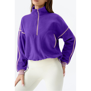 Sudadera extragrande de forro polar morado para mujer Harry Johnson con media cremallera, cuello alto, hombros caídos, manga larga y corte cropped, ideal para otoño. - Product Image 5