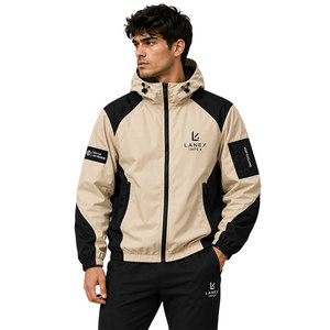 Custom Beige Black Hooded Windbreaker <b>Jacket</b> Lightweight Waterproof Outdoor <b>Jacket</b> <b>Men</b> Sports Running Hiking Windbreaker Coat - Product Image 1