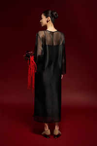 Vestido Midi de Seda Voile para Verano, Elegante Aspecto Satinado Transparente, Corte Holgado para Maternidad, Cuello Redondo, Manga Regular, Tejido Transpirable, ODM - Product Image 4