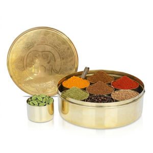 Boîte à épices artisanale en laiton gravé motif éléphant – Organisateur de luxe à 7 compartiments pour cuisines bohèmes, robuste - Product Image 4