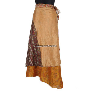 Multi Wear Vintage Sari Wrap Around Skirt Latest Design Multi-Layer <b>Old</b> Silk Sari Wrap Skirts Manufacturer Wholesaler - Product Image 2